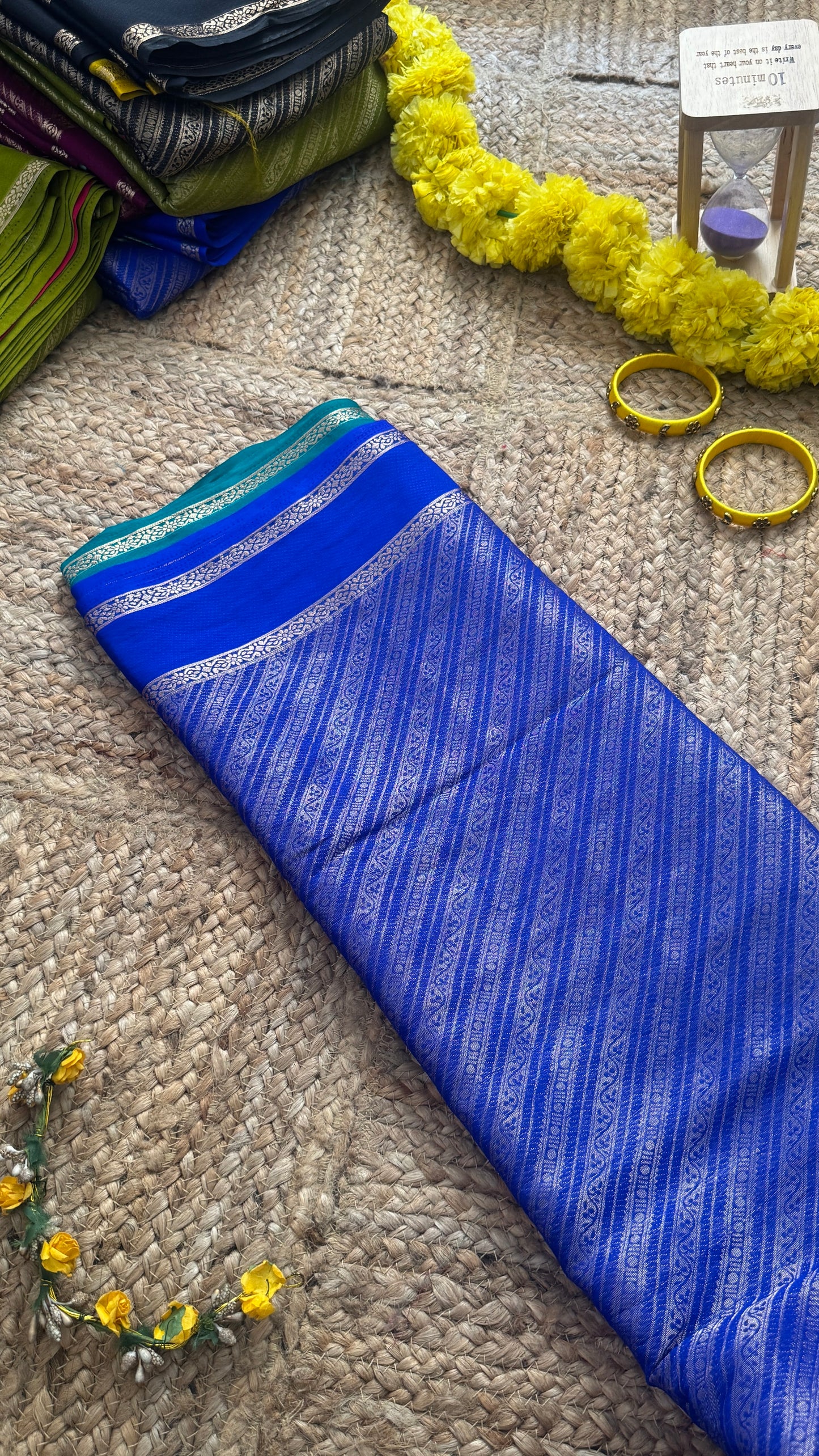 Brocade Sarees  with Contrast Blouse - Royal Blue and Light Blue