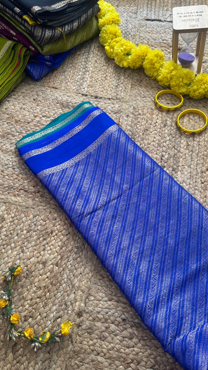 Brocade Sarees  with Contrast Blouse - Royal Blue and Light Blue