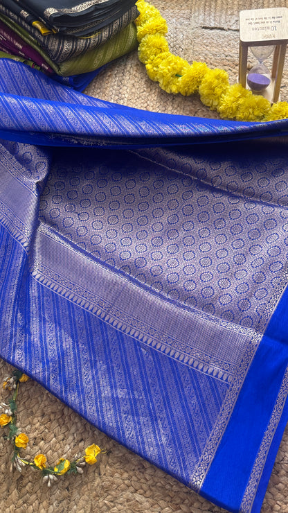 Brocade Sarees  with Contrast Blouse - Royal Blue and Light Blue