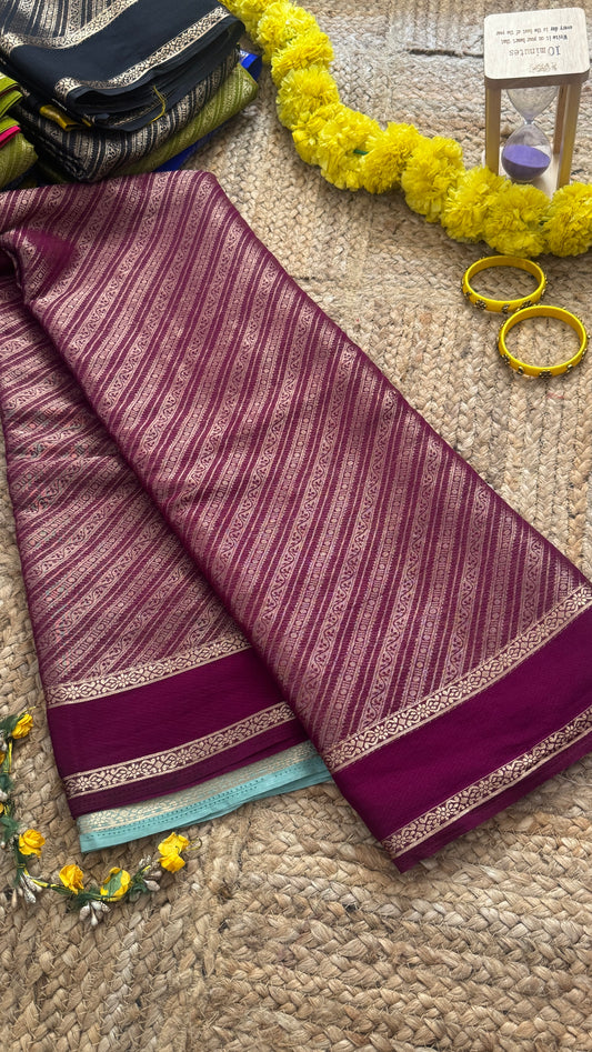 Brocade Sarees  with Contrast Blouse - Burgundy and Sky Blue