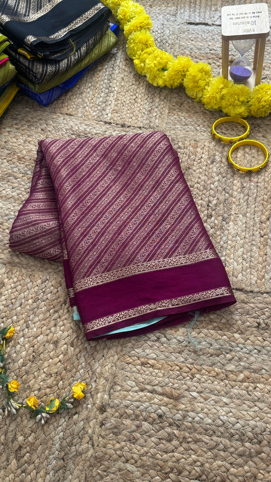 Brocade Sarees  with Contrast Blouse - Burgundy and Sky Blue