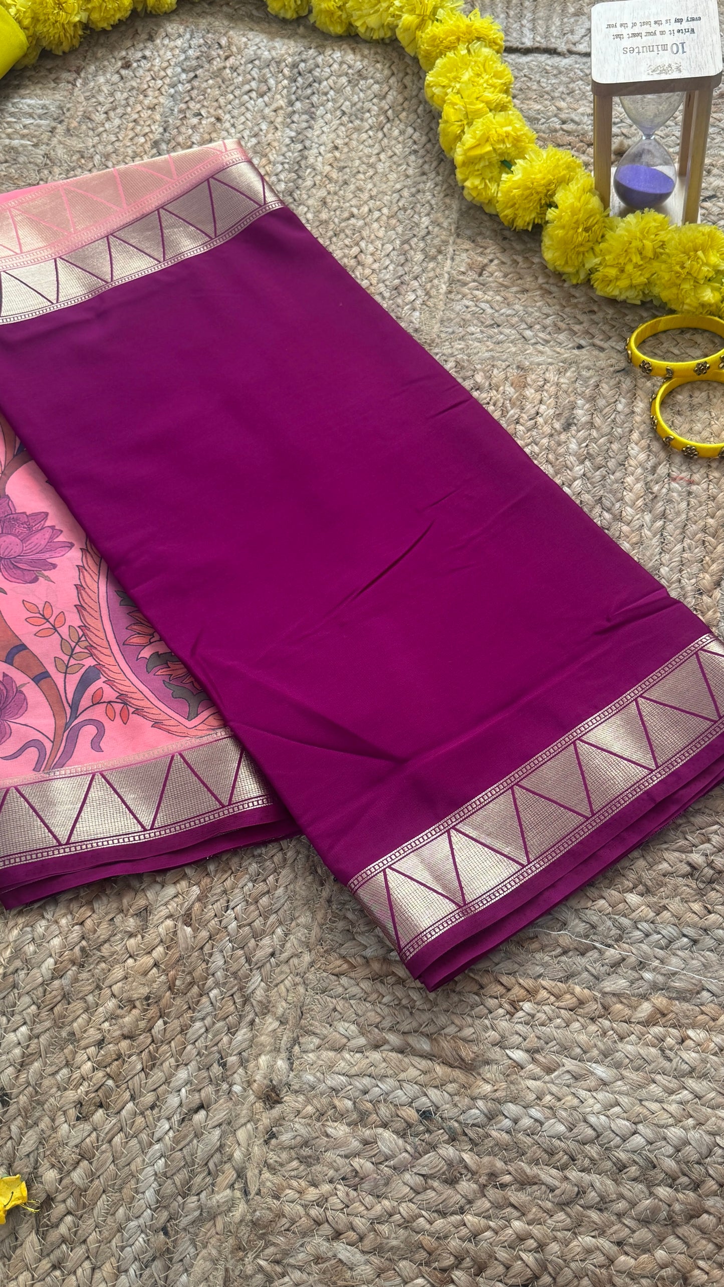 Kalamakari Maroon & Baby Pink  Silk Saree
