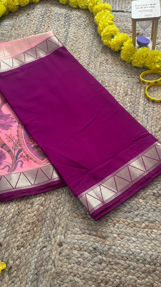 Kalamakari Maroon & Baby Pink  Silk Saree