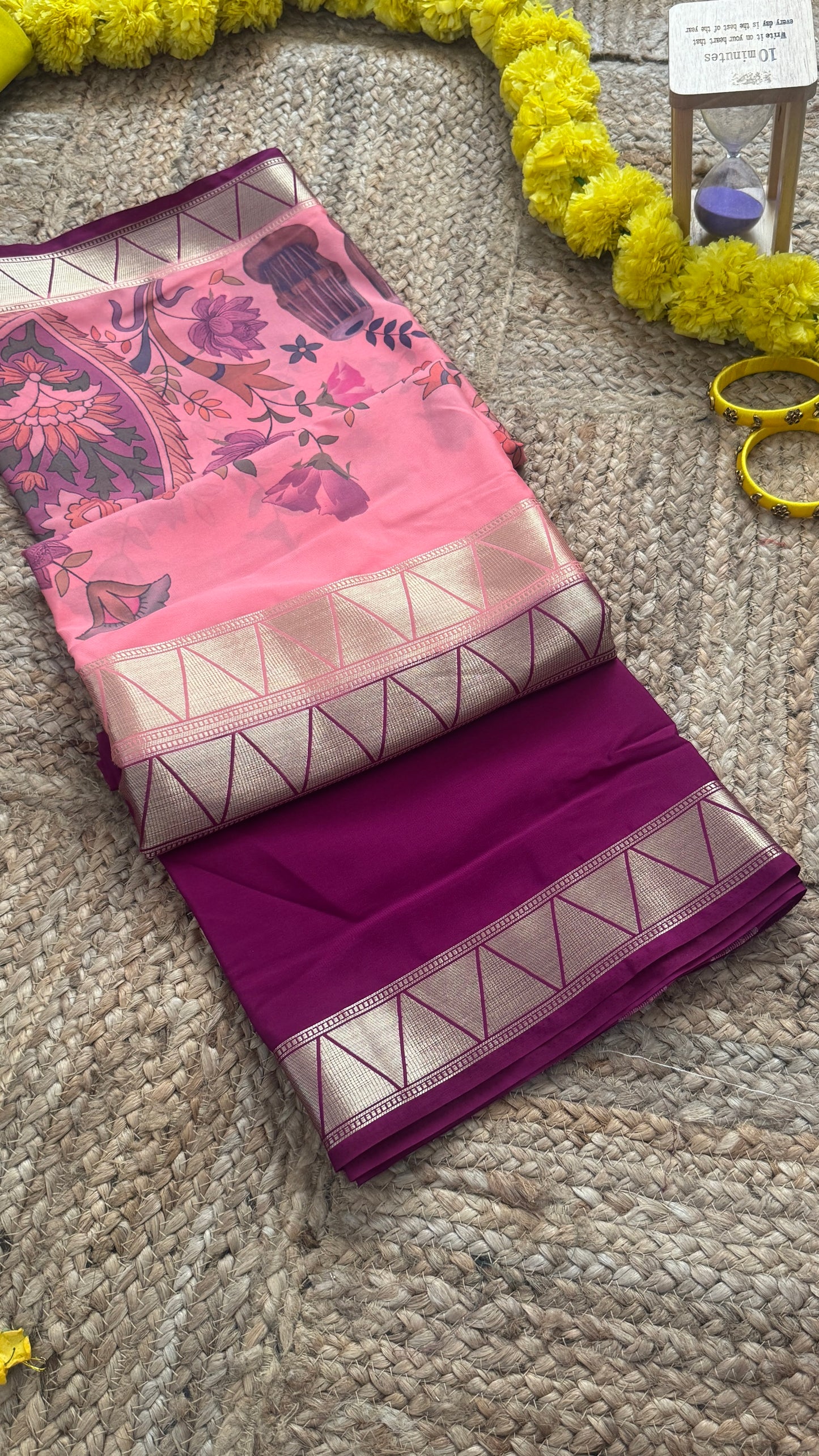 Kalamakari Maroon & Baby Pink  Silk Saree