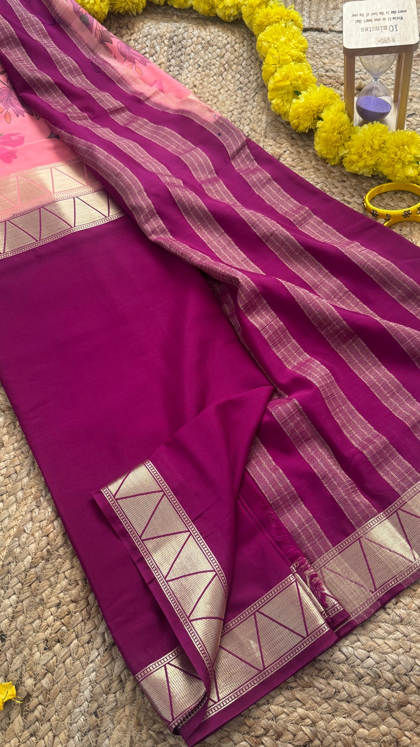 Kalamakari Maroon & Baby Pink  Silk Saree