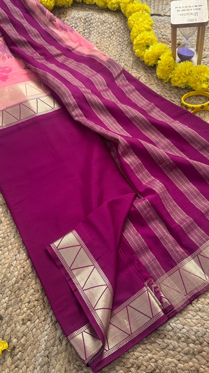Kalamakari Maroon & Baby Pink  Silk Saree