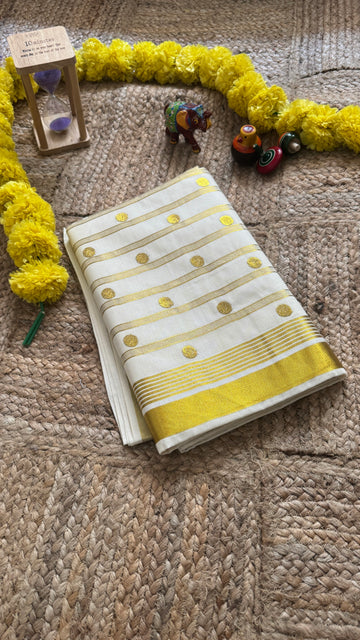 SIRI RADHA |Classic Kerala Kasavu with Gold Border