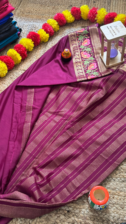 Semi Crepe Silk with Embroidery Floral Print Boarder - Maroon