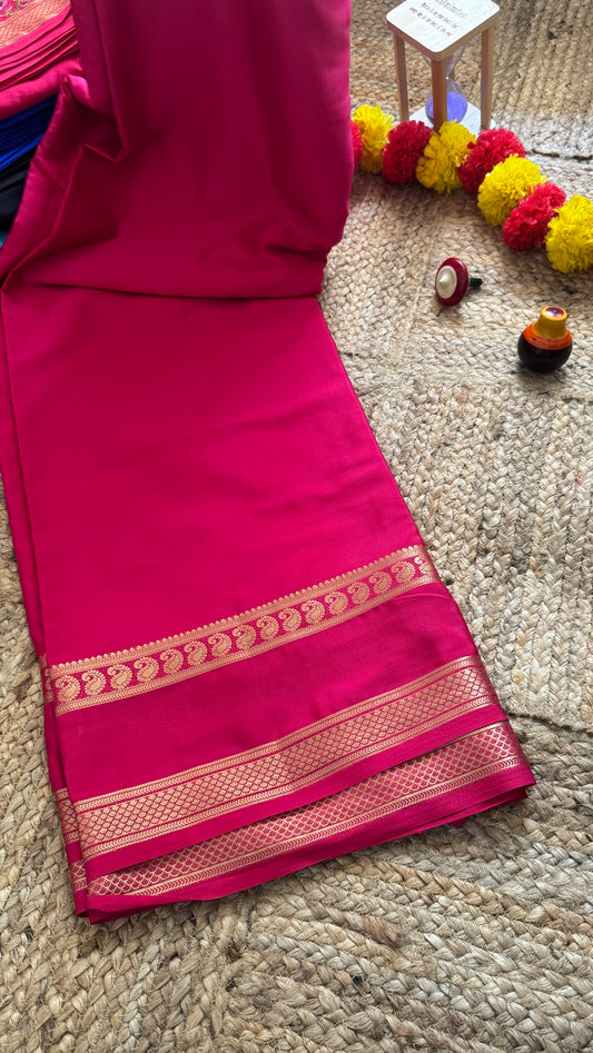 Semi Crepe Silk with Embroidery Floral Print Boarder - Pink