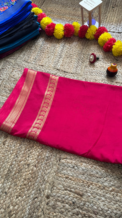 Semi Crepe Silk with Embroidery Floral Print Boarder - Pink