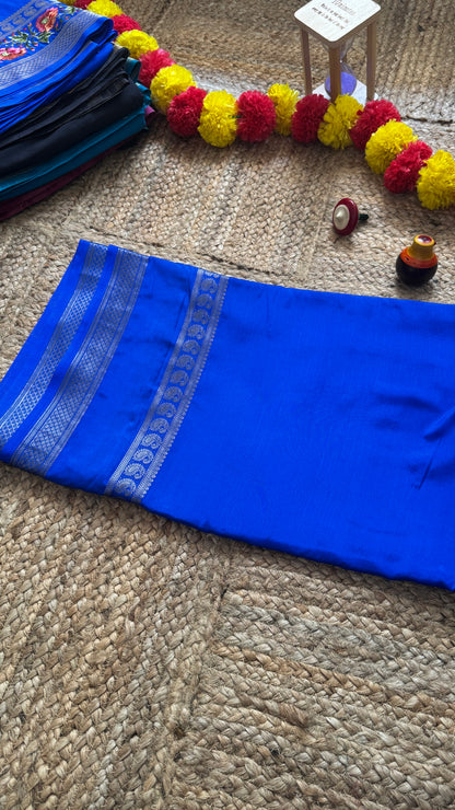Semi Crepe Silk with Embroidery Floral Print Boarder - Royal Blue