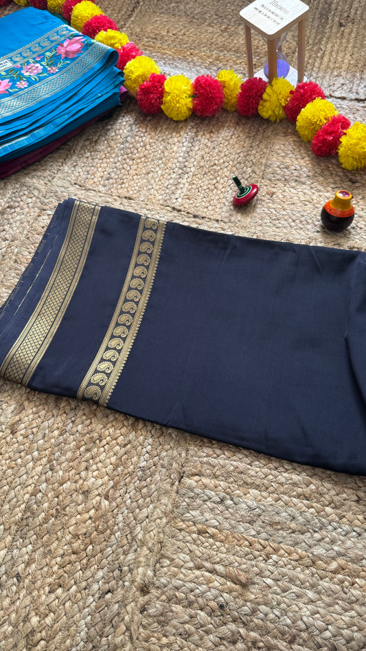 Semi Crepe Silk with Embroidery Floral Print Boarder - Black