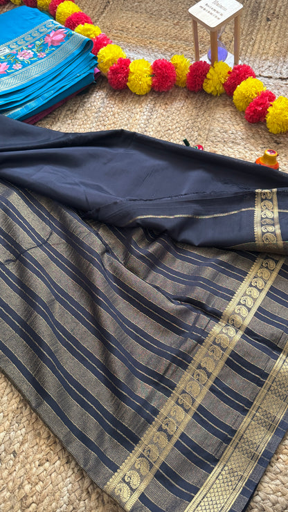 Semi Crepe Silk with Embroidery Floral Print Boarder - Black