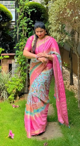 Pastels Digital Printed Saree - Pink and Sky Blue