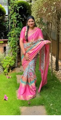 Pastels Digital Printed Saree - Pink and Sky Blue