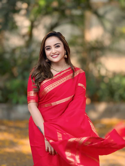 Semi Silk Saree - Solid Red