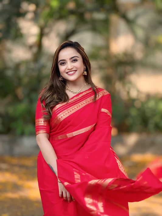 Semi Silk Saree - Solid Red