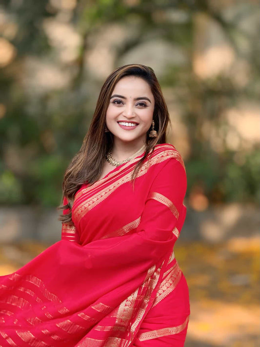 Semi Silk Saree - Solid Red