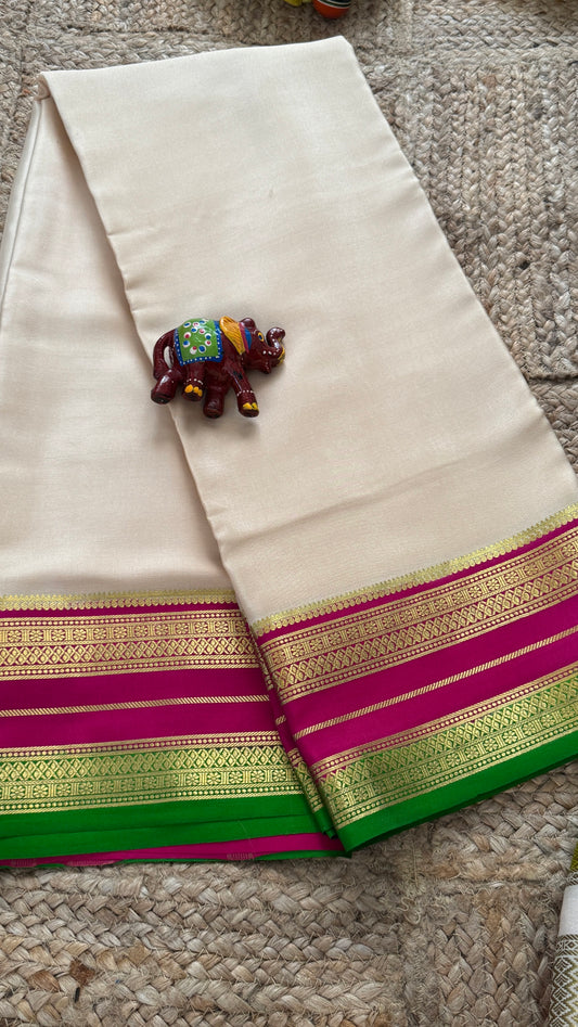Pure Mysore Silk - Bespoke Drapes - White & Rani Pink & Green
