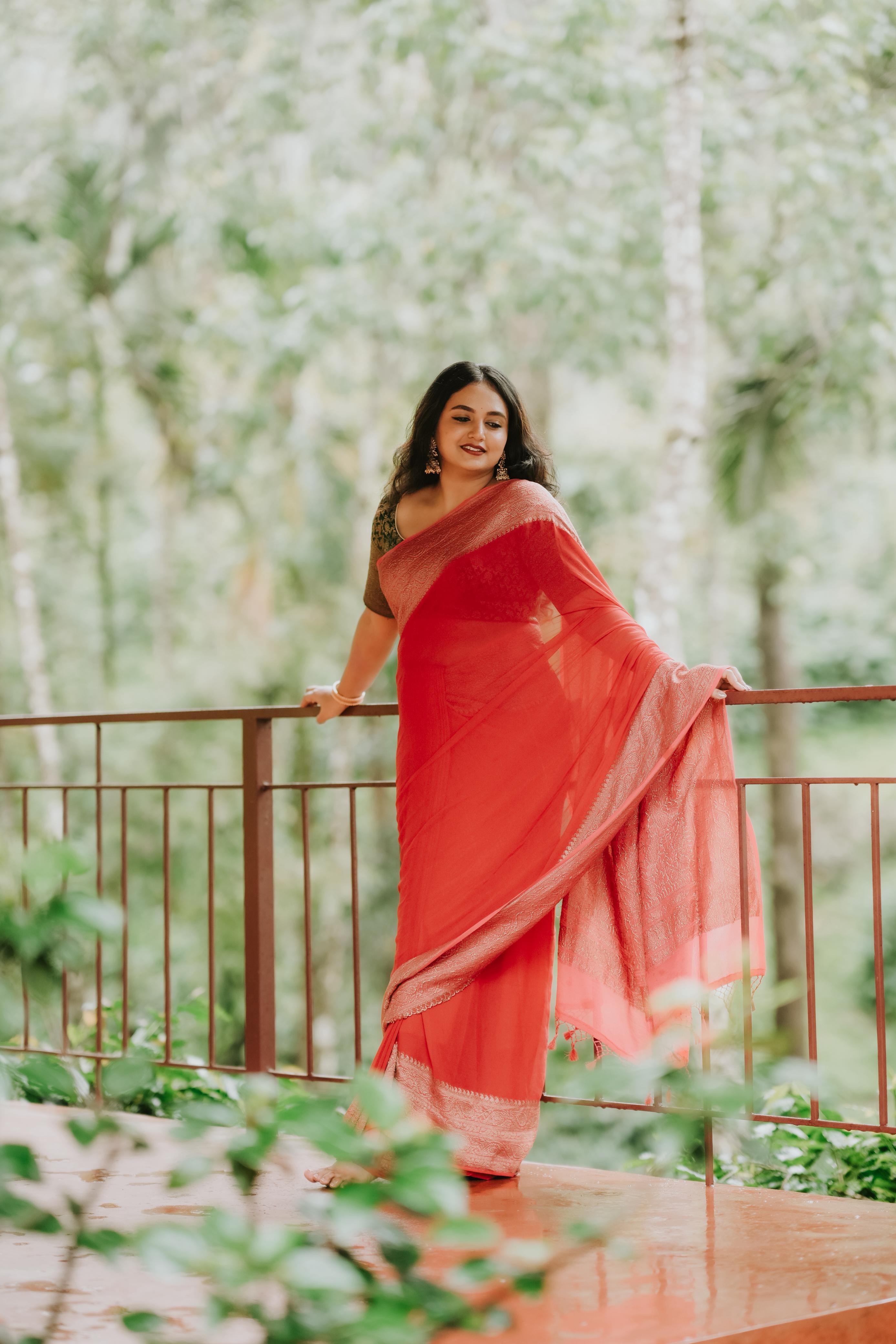 Khaddi Georgette - Solid Red – RaadheSiri
