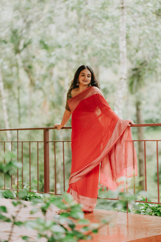 Khaddi Georgette - Solid Red