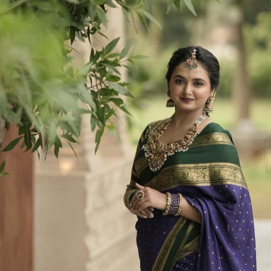 4.Pure Mysore Silk Saree - Body Button Bentex - Blue and Green