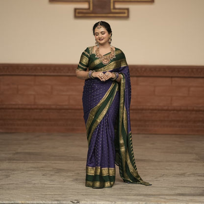 4.Pure Mysore Silk Saree - Body Button Bentex - Blue and Green