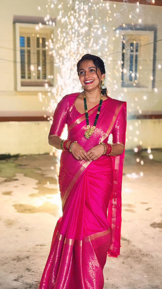 Semi Silk Brocade Half and Half Pink