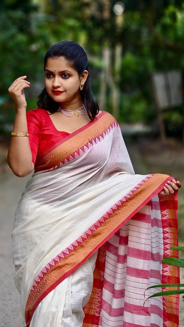 SIRI RADHA | Traditional White and Red Saree
