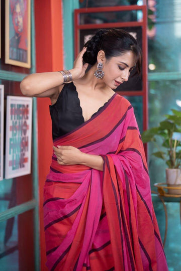 SIRI RADHA | Multi Pink Saree with Black Lines