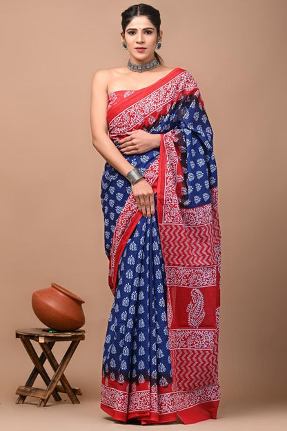 Mul Mul Cotton Sarees -  Blue and Pink