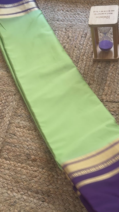 Semi Silk Saree - Bentex Boarder Parrot Green and Navy Blue